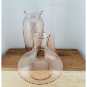 Lot of 3 Unique Vintage Mixed Blush Art Glass Blown Vases mismatched styles